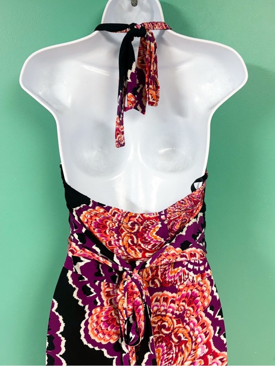 Bisou Bisou Pink & Black Floral Boho Halter Maxi Dress Womens 12 - Picture 7 of 9